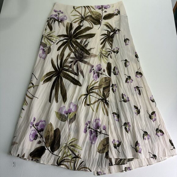 Vince Tropical Garden Flowers Palm Trees Print Crepe Midi A-line Skirt Size 6